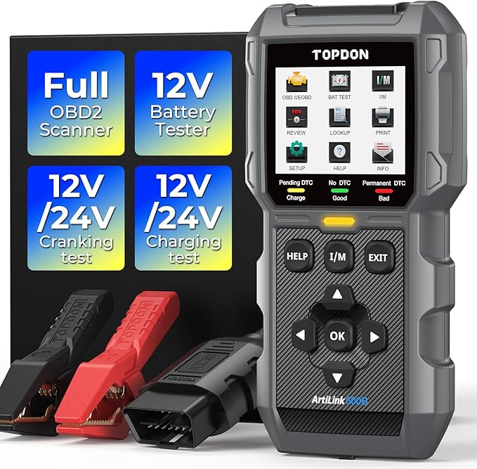 TOPDON AL500B OBD2 Scanner Battery Tester 2 in 1 Code Reader, Full OBDII Diagnosis, 12V Battery Tests & 12V/24V Cranking Tests, Charging Tests, Scan Tool, Car Diagnostic Tool for All OBDII Cars