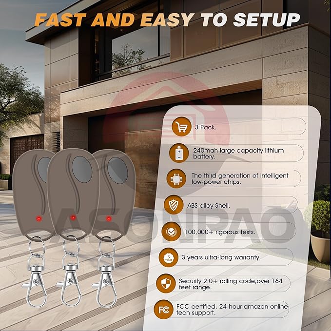 3 for ACT-31B LD033 LD050 LS050 Linear Garage Door Opener Remote Megacode 3-Year-Warranty
