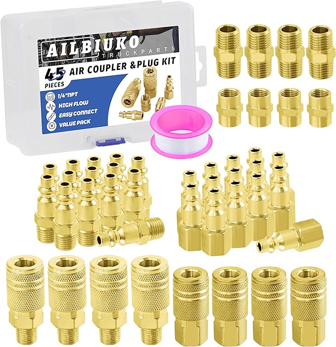 Air Coupler & Plug Kit,45 Pcs 1/4" NPT Air Tool Fittings Set,Quick Connect Air Hose Fittings Air Compressor Accessories