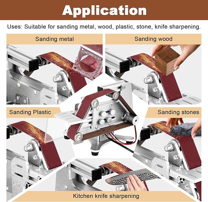 Electric Belt Sander Knife Sharpener 1.2 x 21-Inch with Variable Speed Control, Benchtop Sanding Belt Machine Diy Belt Grinding Polishing Machine for Metal Working, Knife Making and Woodworking