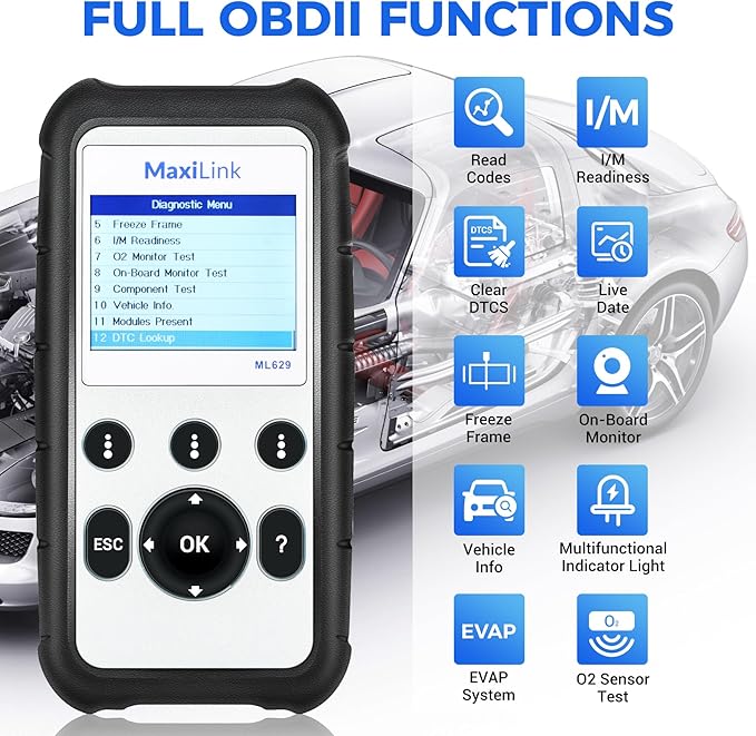 AUTEL MaxiLink ML629 Automobile OBD2 Scanner Code Reader, Vehicle Diagnostic Scan Tool, Full OBDII Car Code Reader Tool, Upgraded of AL519/AL619/ ML619 Model