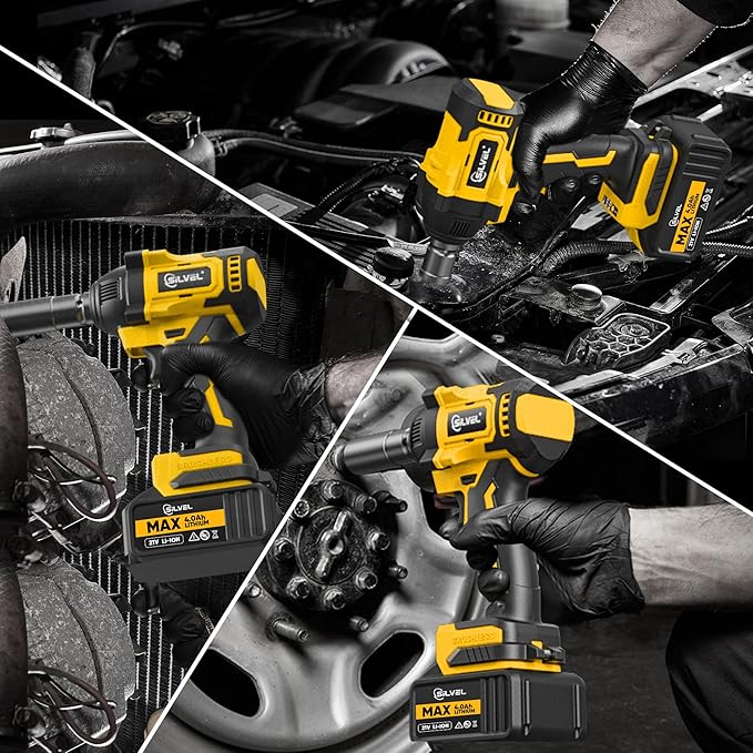 SILVEL Cordless Impact Wrench, 370 Ft-lbs (500N.m) Impact Gun 1/2 inch, 2 * 4.0Ah Battery Powered Brushless Impact Wrench with 6 Sockets, Fast Charger