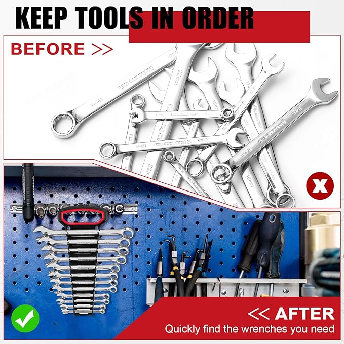 Gisafai 4 Pcs 48 Tool Gripper Wrench Organizer 5 x 11 In Plastic Wrench Rack Wrench Holder Wrench Storage with Handle Wrench Holders Organizers for Tool Box Tray for Toolbox Carrying Wall Hanging