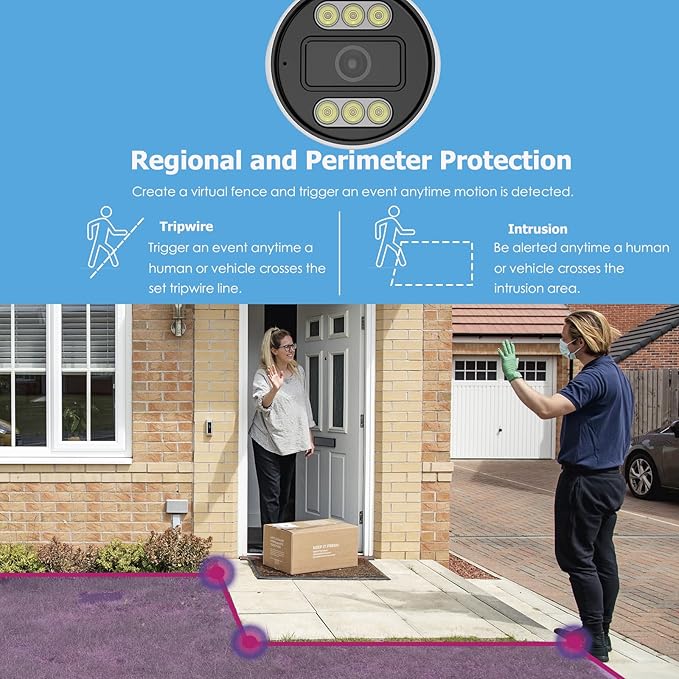 4K 8CH Security Camera System, 8pcs Wired 8MP PoE IP Cameras Outdoor, Colour Night Vision, Human Detection, Metal Bullet Surveillance Camera, 4K 8CH NVR with 4TB HDD for 24-7 Recording