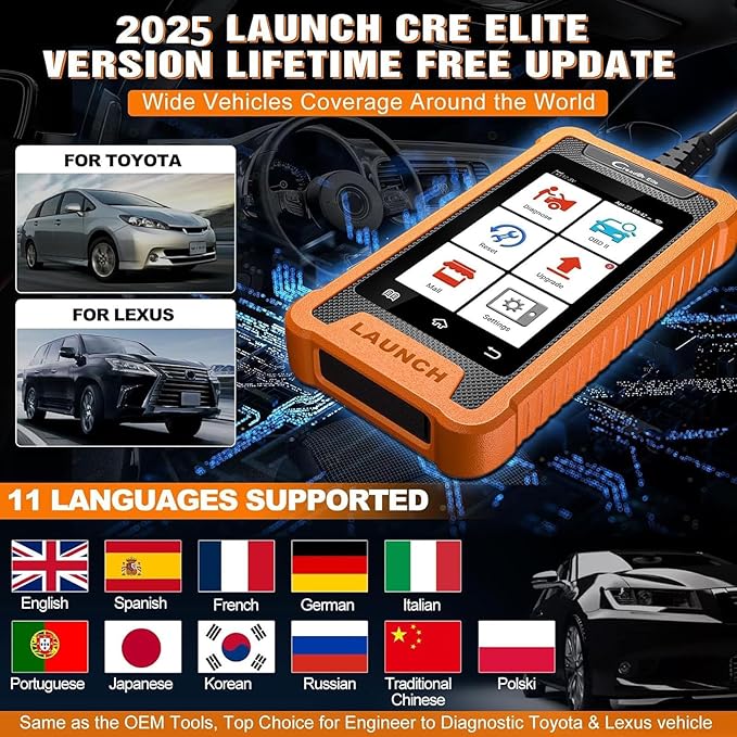 LAUNCH Creader Elite Bi-Directional OBD2 Scanner for Toyota Lexus, 2025 Full System Diagnostic Scan Tool, All Reset Service Code Reader, ECU Coding, Battery Registration,AUTO VIN,Lifetime Fr-ee Update