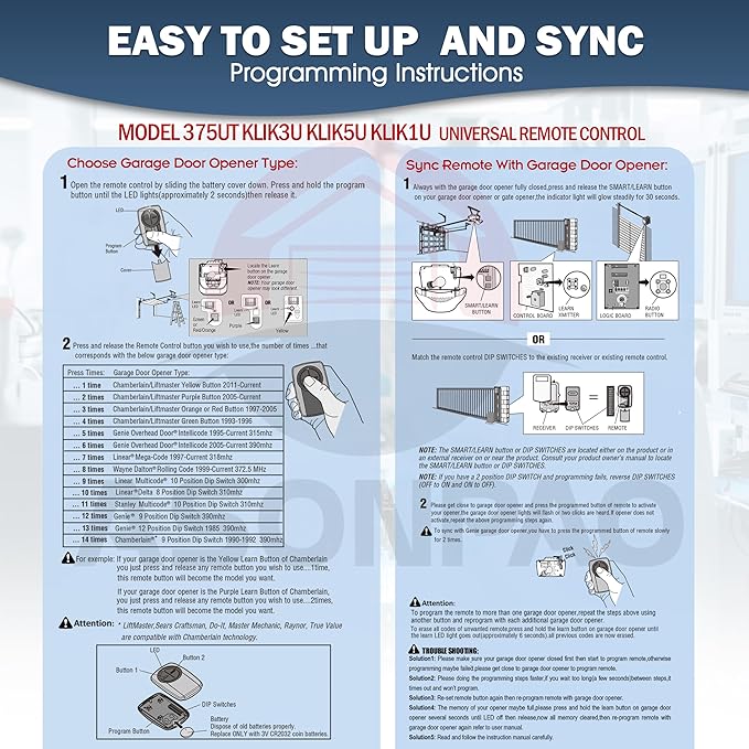 375LM 380UT Universal Liftmaster Garage Door Opener Remote (2Pack) 3-Years-Warranty