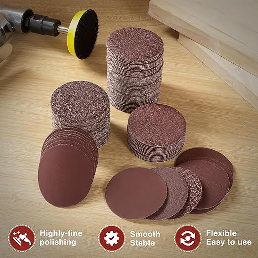 S SATC 2 Inch Hook and Loop Sanding Discs No-Hole Sanding Disc 80 Grit Orbital Sander Pads for Sanders Drill 100PCS Aluminum Oxide Sandpaper Discs for Woodworking Wood Automotive Metal