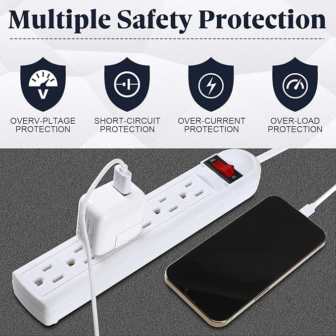 Kanayu 20 Pack 6 Outlet Power Strip Surge Protector 4 ft Cord Low Profile Flat Plug Surge Protector Power Strip for Home Office