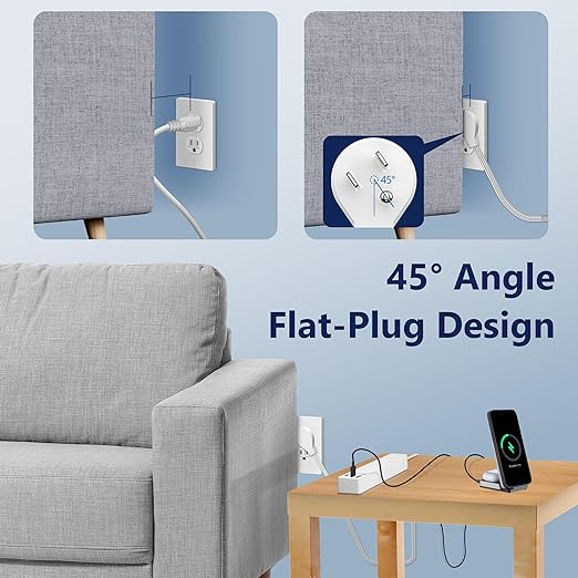 LIDER Outlet Extender with 3 Receptacles, USB Type-A, and 2 USB Type-C Port, Ultra-Thin Flat-Plug with Cord Extender, 3-Outlet Power Strip, Slim Angled Design, Modern, 5ft Cord, White, 2 Pack