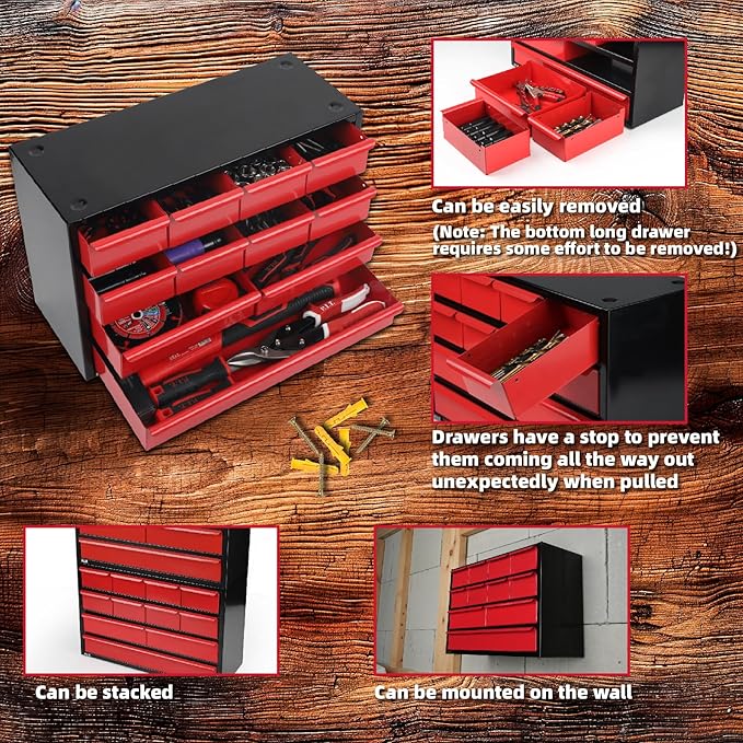 P.I.T. Organiser Stackable 11 Drawer, Metal Tool Chest, Steel Tool Box with 4 Sets of Expansion Screws for Wall Mounting.Cabinet for Tool, Screw, Nuts, Bolts Organizers and Storage