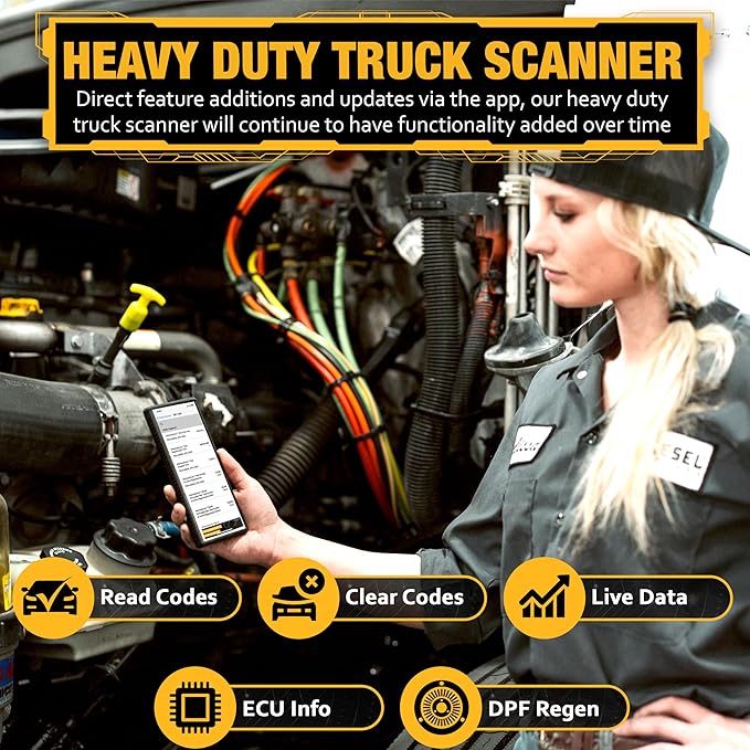 Diesel Laptops Heavy Duty Truck Scanner with DPF Regens Diesel Decoder Mobile Diagnostic Tool for Cummins, Volvo, Paccar, International and Repair Information for iOS & Android