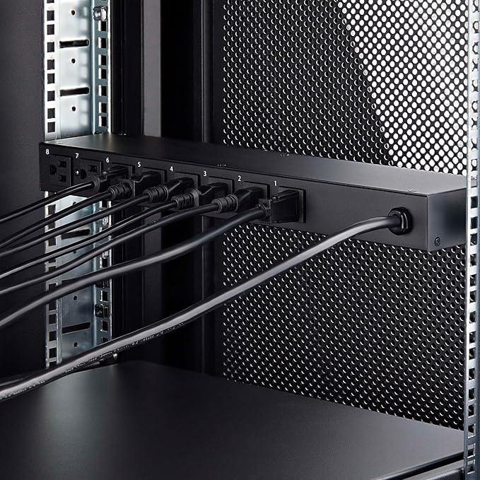 StarTech.com 8-Outlet Horizontal Rack Mount PDU, 1U Power Strip, Outlet On/Off Switches, 15A Breaker, 8ft/2.4m Cord NEMA 5-15, TAA