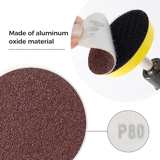 S SATC 2 Inch Hook and Loop Sanding Discs No-Hole Sanding Disc 80 Grit Orbital Sander Pads for Sanders Drill 100PCS Aluminum Oxide Sandpaper Discs for Woodworking Wood Automotive Metal