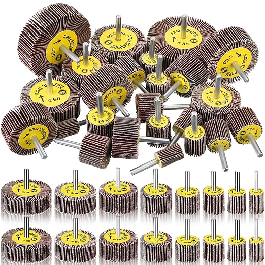Gisafai 96 Pcs 1/4" Shank 80 Grit Abrasive Flap Wheel Sander Set, 8 Sizes Aluminum Oxide Flap Wheel Die Grinder Flap Wheel Cylindrical Shape Sanding Wheel for Grinding Polishing