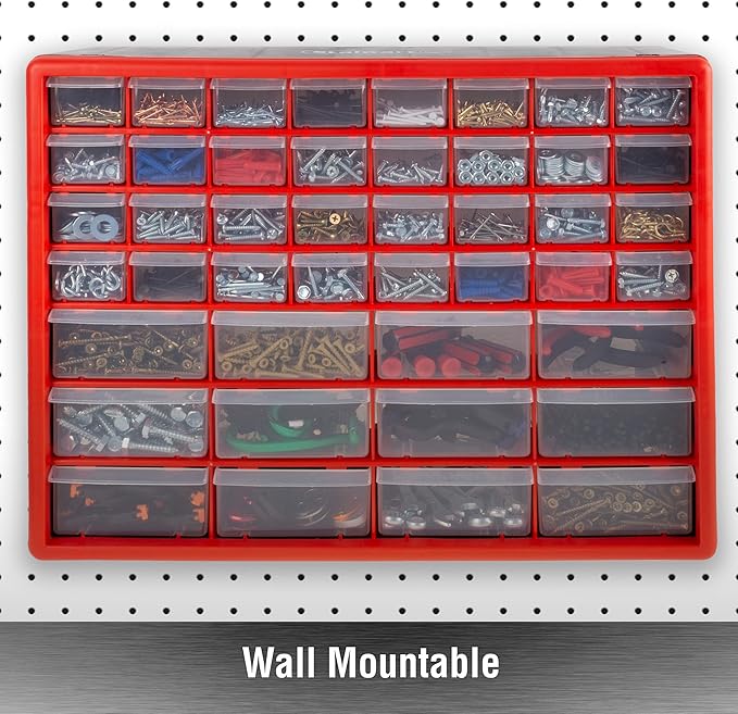 Storage Drawers-44 Compartment Organizer Desktop or Wall Mountable Container for Hardware, Parts, Craft Supplies, Beads, Jewelry, and More by Stalwart