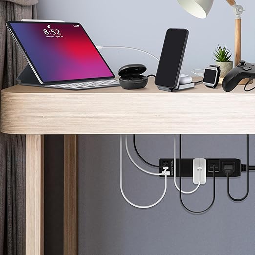 LIDER Outlet Extender with 3 Receptacles, 21W USB Type-A, and 2 USB Type-C, Ultra-Thin Wall Plate Plug with Cord Extender, 3-Outlet Power Strip, Flat-Face, Slim Design, Modern, 3ft Cord, Black