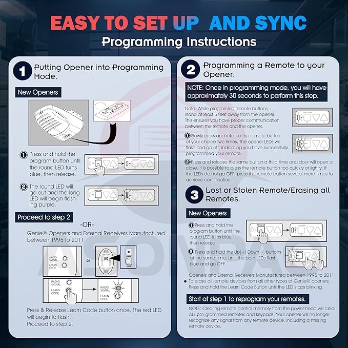 3 for O3T-BX O3T-A Overhead Door Garage Door Opener Remote 3-Year-Warranty Auto-Seek 315/390MHZ