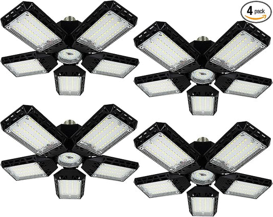 4-Pack LED Garage Lights, 160W 16000LM LED Garage Ceiling Light 6500K LED Shop Light With 5+1 Deformable Panels, Screw in E26/E27 Socket LED Bulbs for Garage Basement Workshop Warehouse Barn Attic