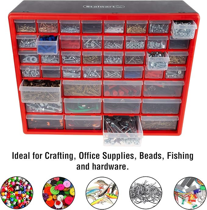 Storage Drawers-44 Compartment Organizer Desktop or Wall Mountable Container for Hardware, Parts, Craft Supplies, Beads, Jewelry, and More by Stalwart