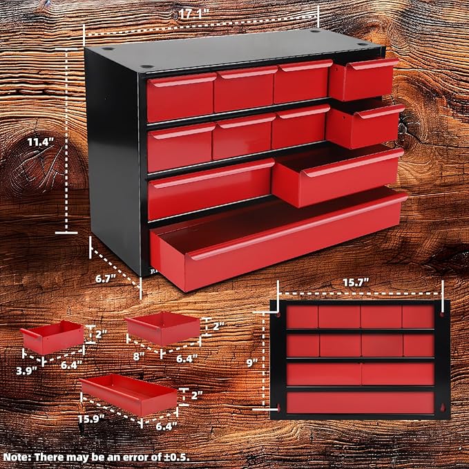 P.I.T. Organiser Stackable 11 Drawer, Metal Tool Chest, Steel Tool Box with 4 Sets of Expansion Screws for Wall Mounting.Cabinet for Tool, Screw, Nuts, Bolts Organizers and Storage