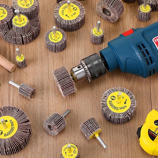 Gisafai 96 Pcs 1/4" Shank 80 Grit Abrasive Flap Wheel Sander Set, 8 Sizes Aluminum Oxide Flap Wheel Die Grinder Flap Wheel Cylindrical Shape Sanding Wheel for Grinding Polishing