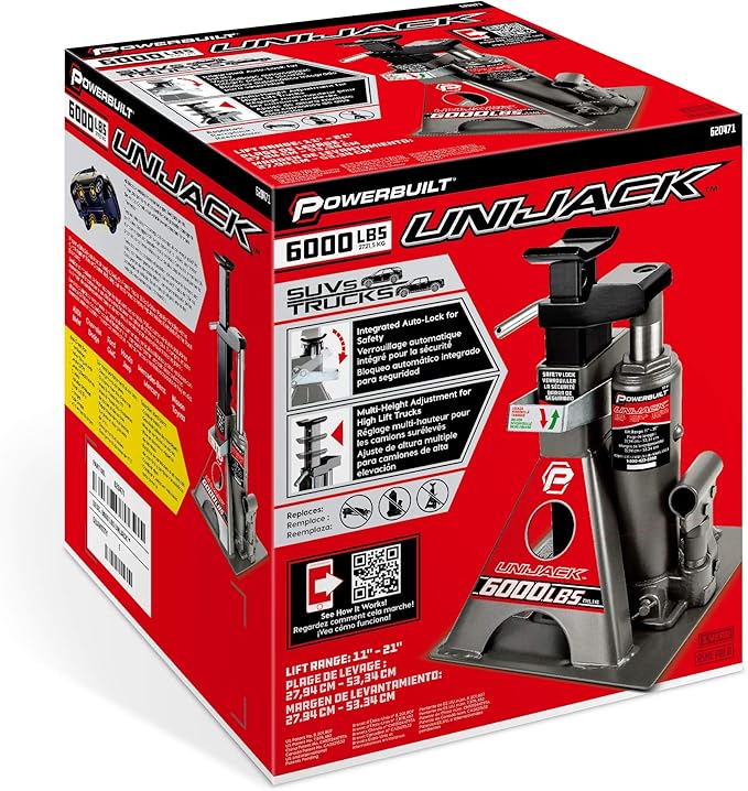 Powerbuilt 3 Ton, Bottle Jack and Jack Stands in One, 6000 Pound Capacity, All-in-One Car Lift, Heavy Duty Vehicle Unijack, Wide Base, 620471