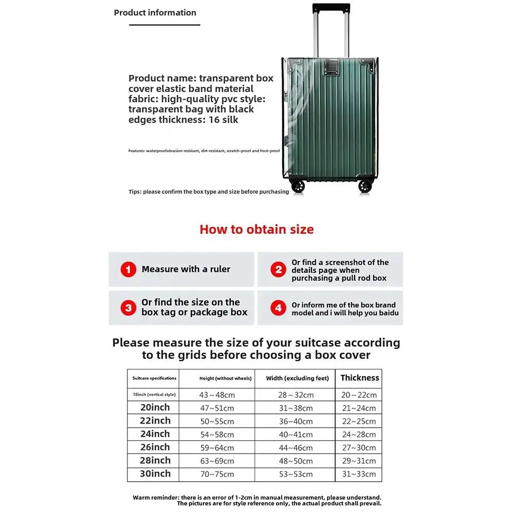 [no.5] Transparent PVC Luggage Protector Cover – Waterproof & Dustproof Suitcase Cover for 18–30 Inch Travel Bags